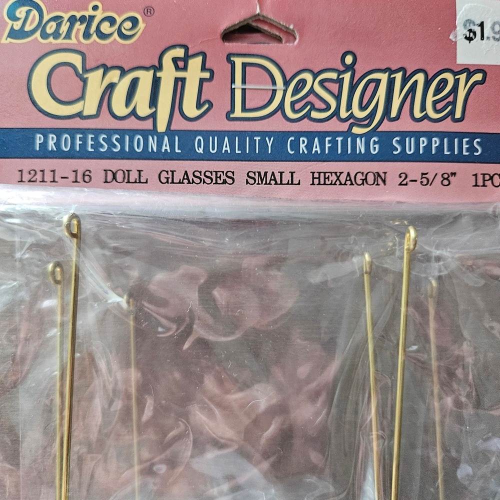 Darice Craft Designer Small Hexagon Doll Glasses Gold 2-5/8 Inch 1211-16 NEW - Picture 2 of 6